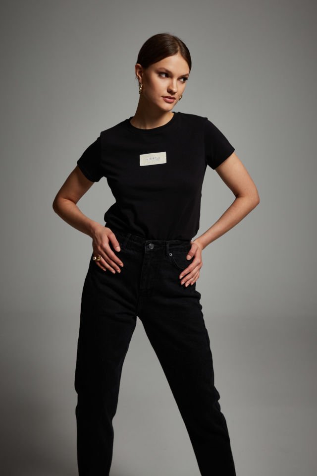 Mom Fit Denim Black Trousers