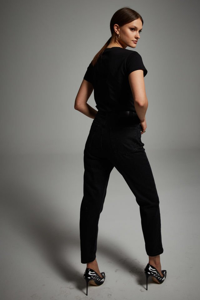 Mom Fit Denim Black Trousers