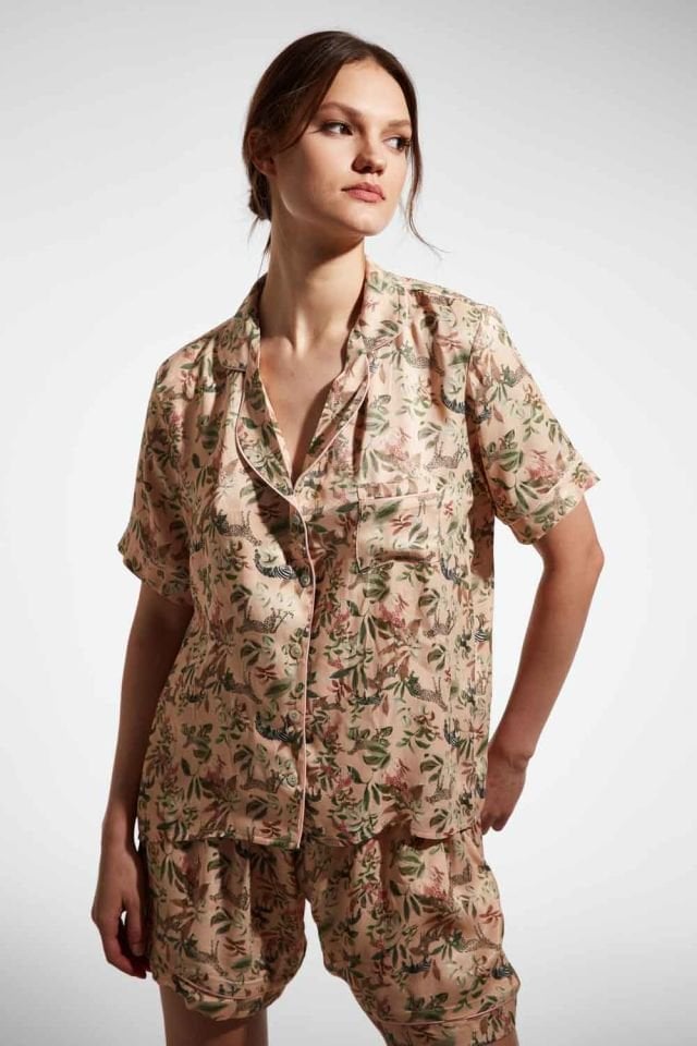 Soft Jungle Viskon Saten Pijama Takımı