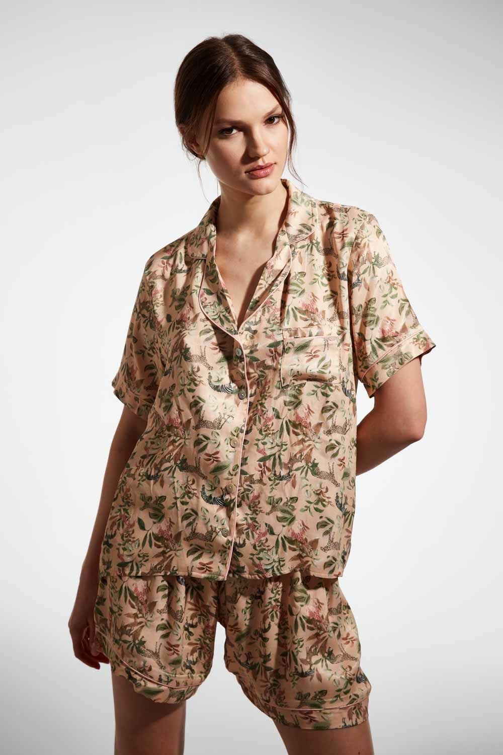 Conjunto de pijama de satén de viscosa suave Jungle