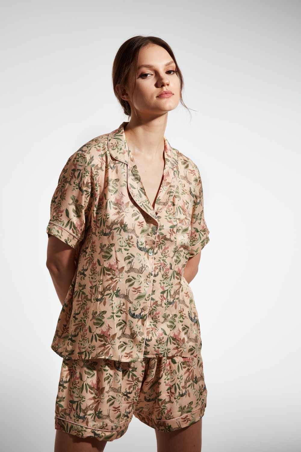 Conjunto de pijama de satén de viscosa suave Jungle