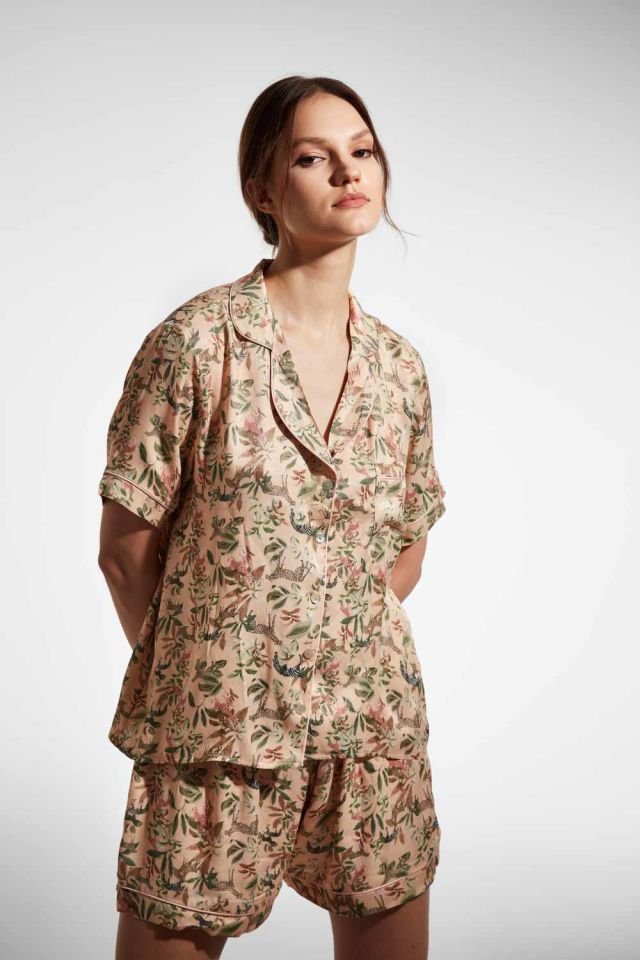 Soft Jungle Viskon Saten Pijama Takımı