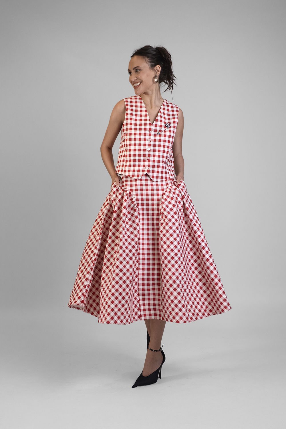 Alice vest Red White Plaid