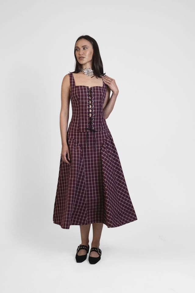 Mia Burgundy Plaid Bustier