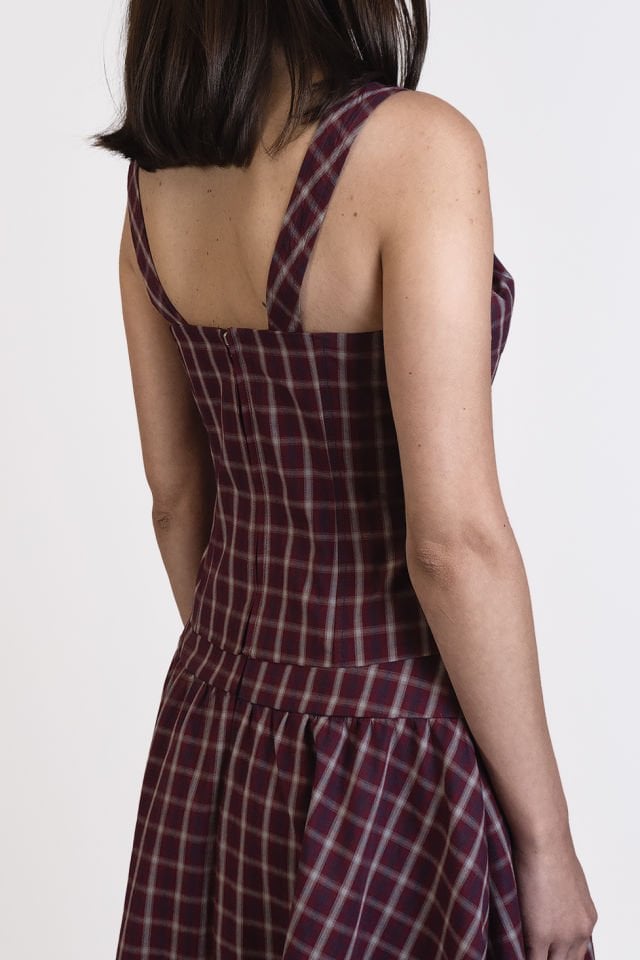 Mia Burgundy Plaid Bustier