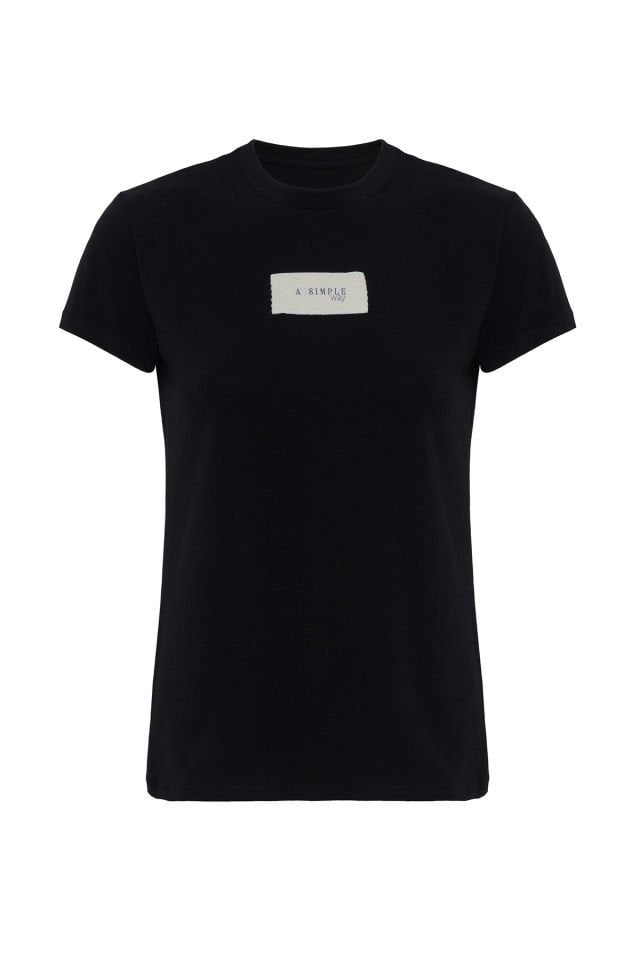 Happy T-shirt Black with Brand Printed on the Front